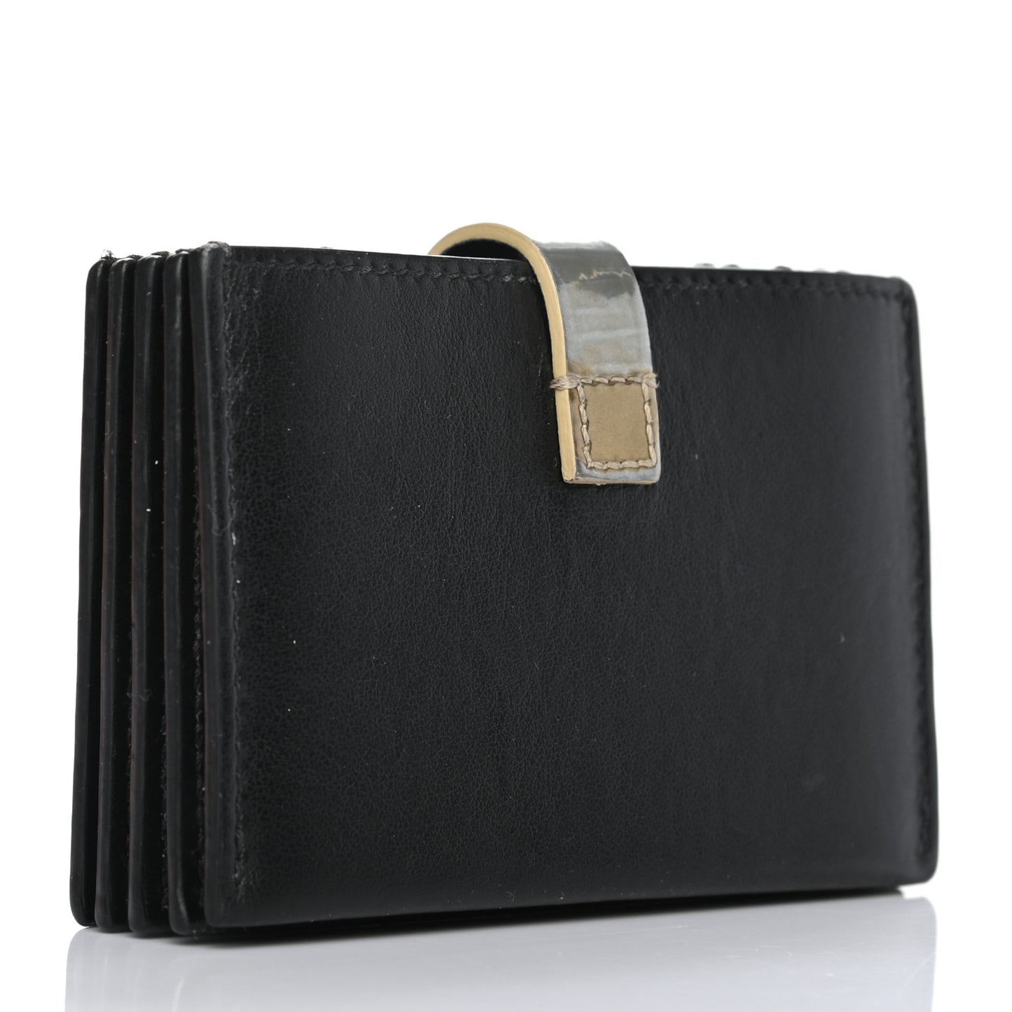 Smooth Calfskin Accordion Card Holder Black Gold