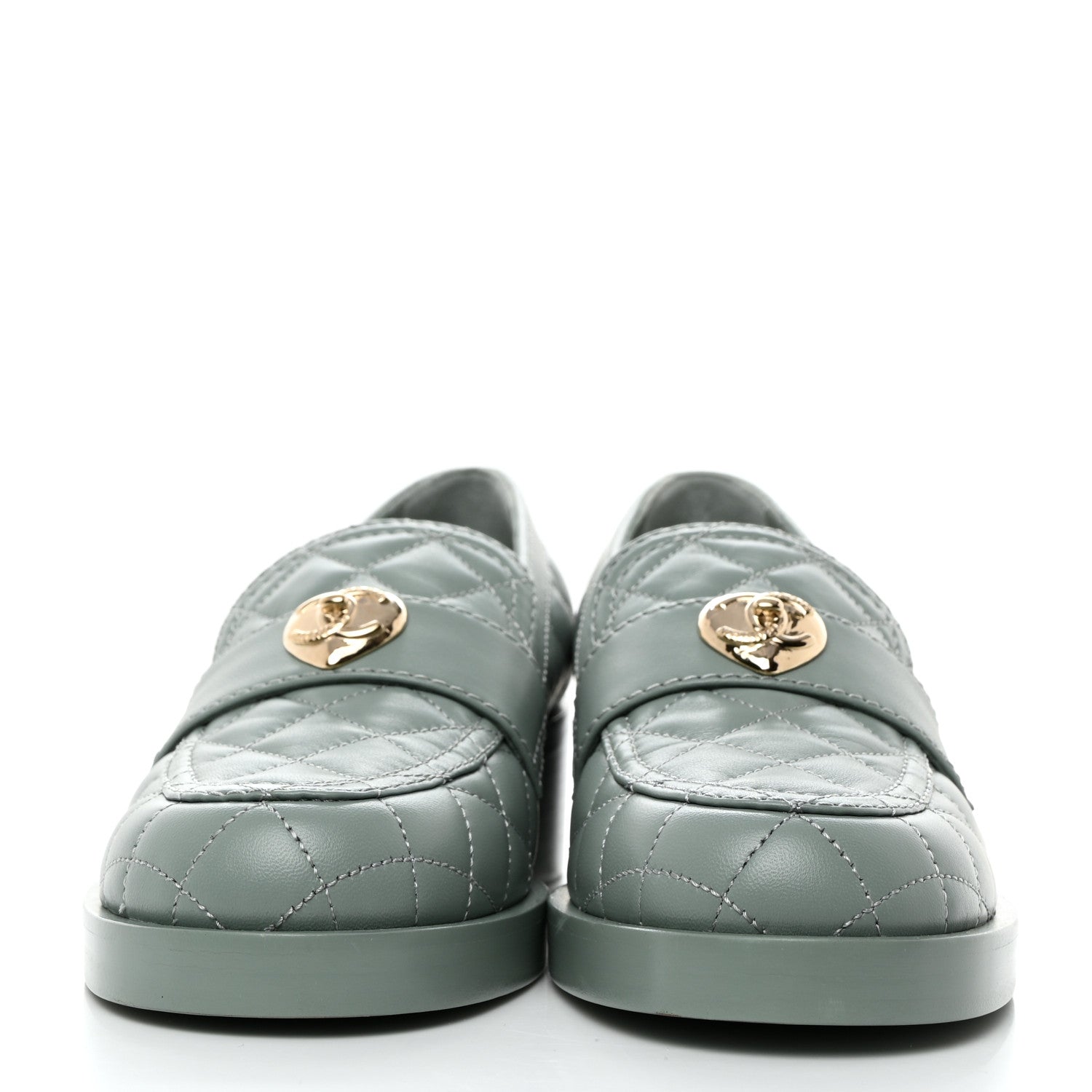 Chanel Lambskin Quilted CC Heart Loafers 37.5 Light Blue 2 of 9