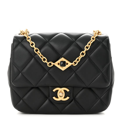 Chanel Lambskin Enamel Pearl Quilted Mini Charm Me Square Flap Black 1 of 11