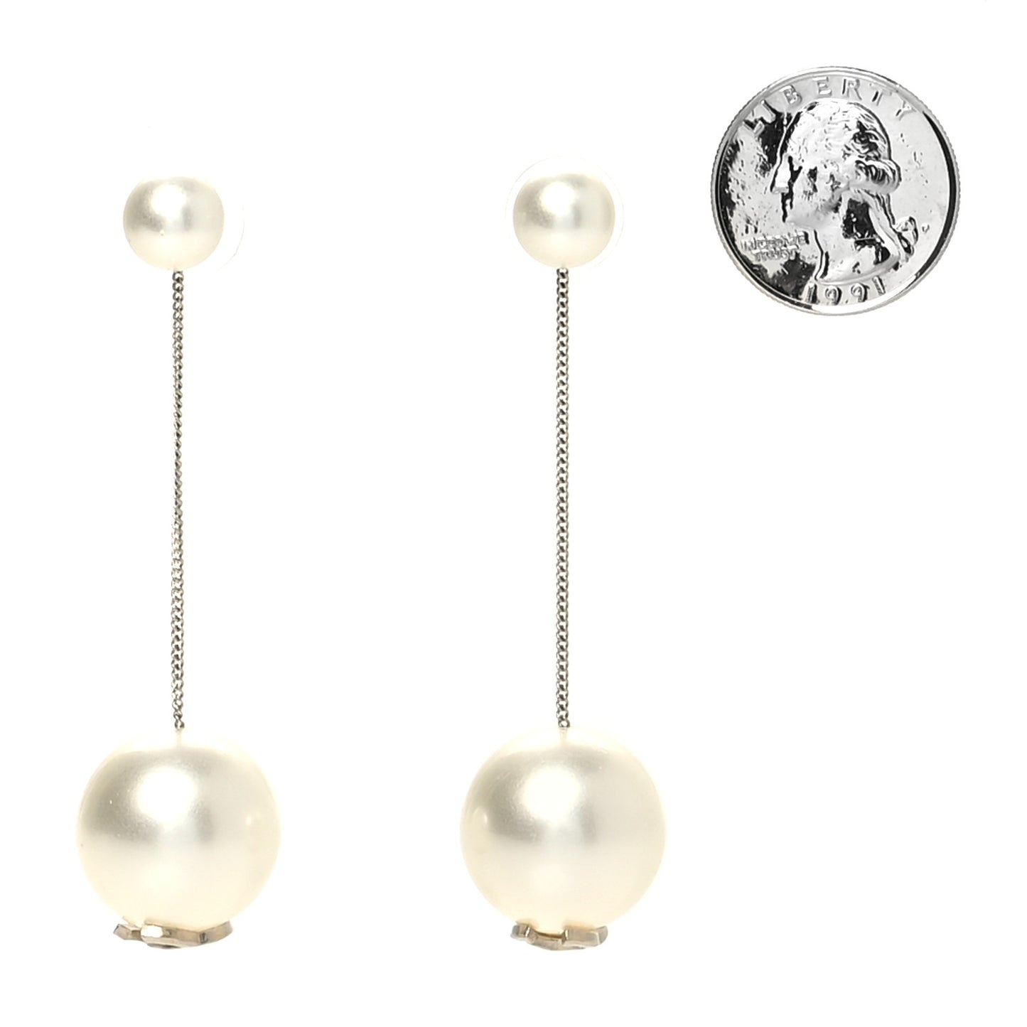 Pearl CC Chain Drop Earrings Gold