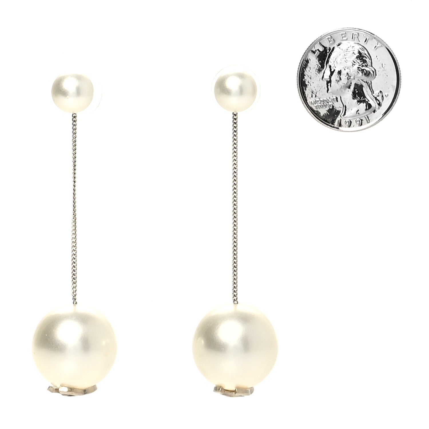Chanel Pearl CC Chain Drop Earrings Gold 2 of 3