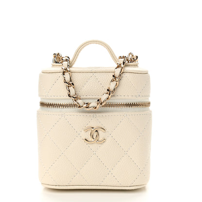 Chanel Caviar Quilted Small Handle With Care Vanity Case With Chain White 1 of 11