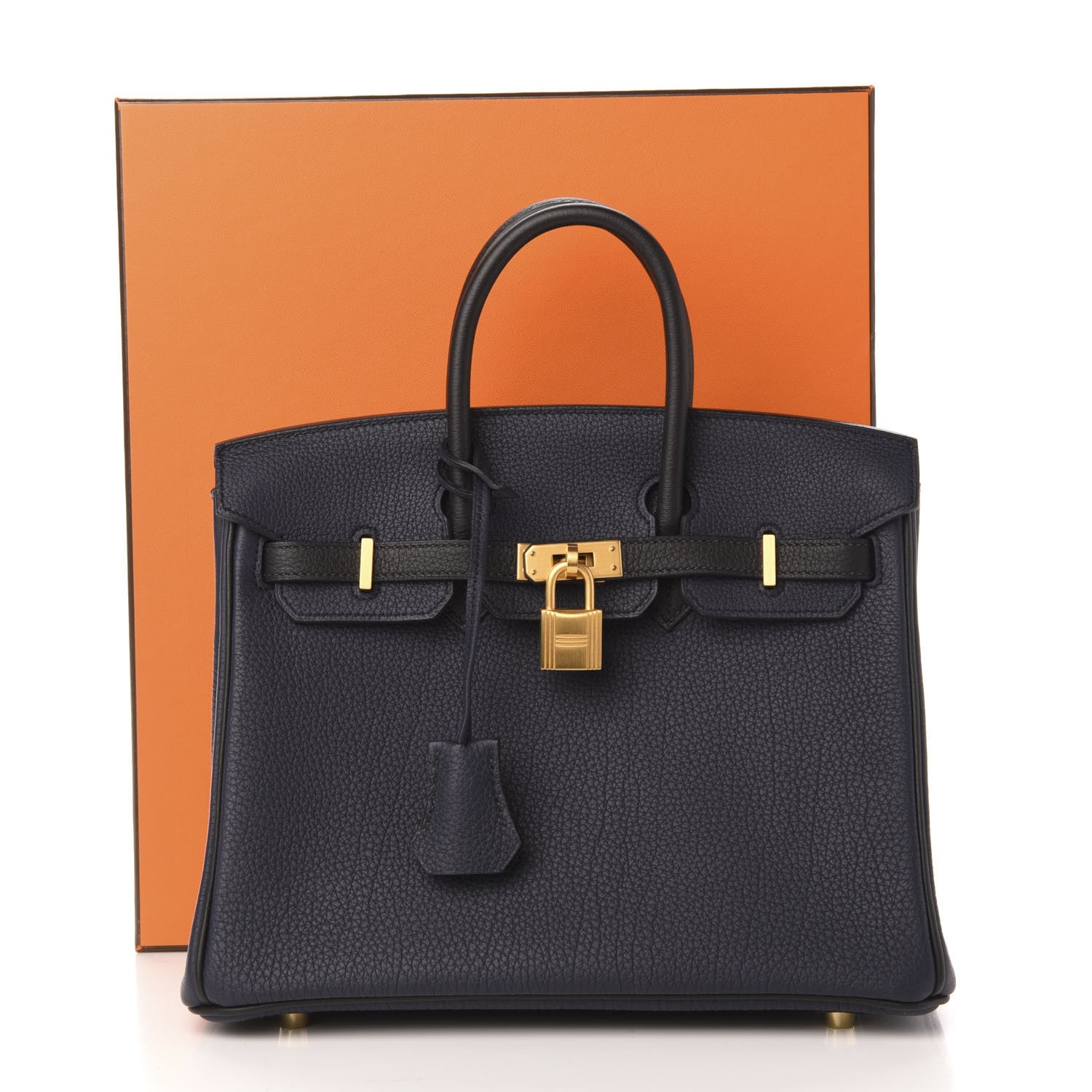 Hermes Togo Horseshoe Birkin 25 Bleu Nuit Black 12 of 12