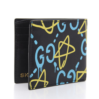 Gucci Calfskin GucciGhost Print Bi-Fold Wallet Black New Acquamarine 3 of 8