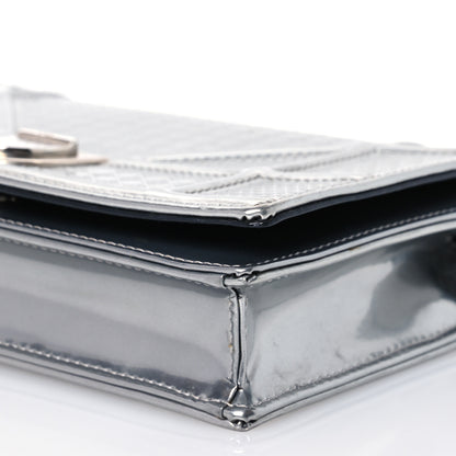 Christian Dior Metallic Patent Micro-Cannage Diorama Wallet on Chain Pouch Silver 12 of 16