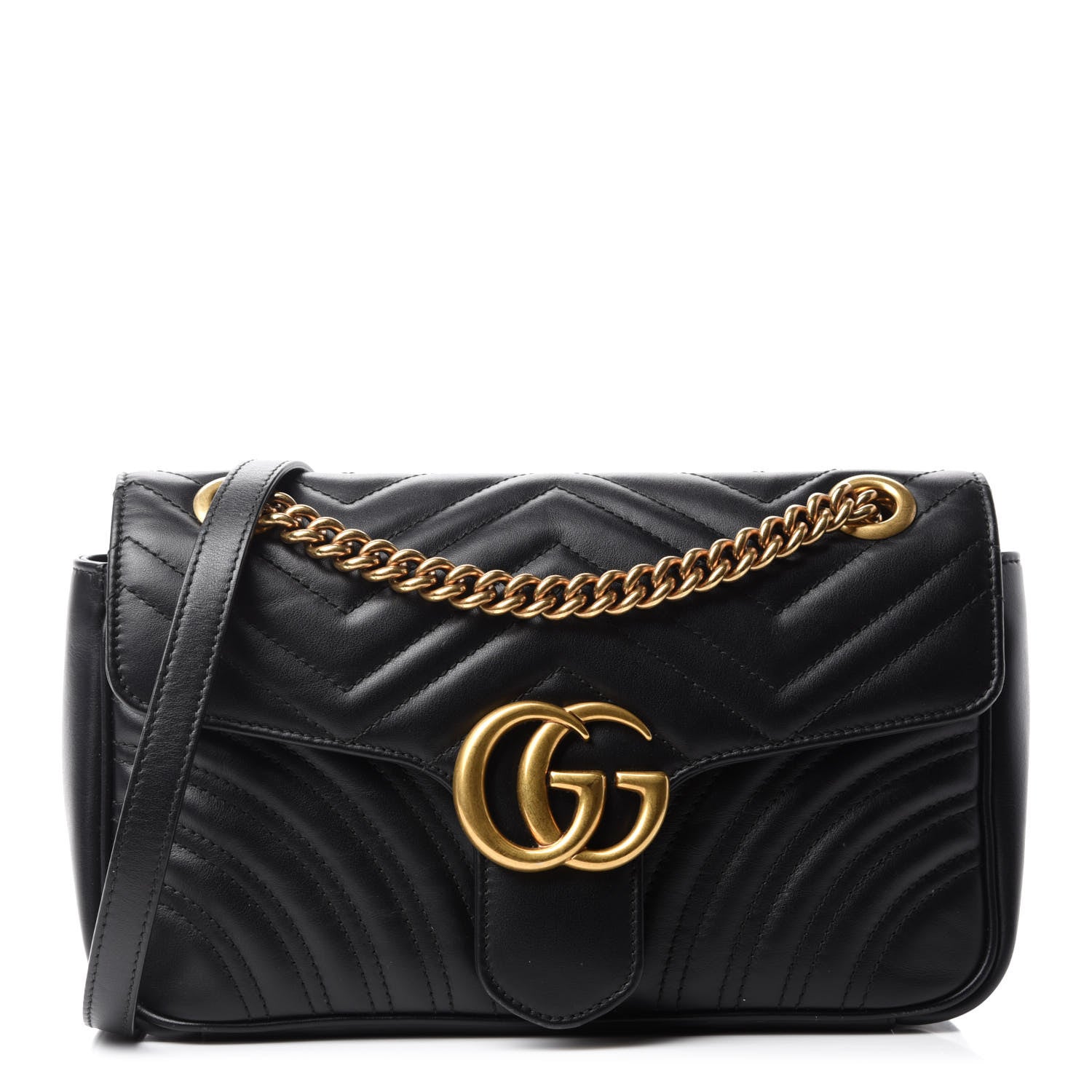 Gucci Calfskin Matelasse Small GG Marmont Shoulder Bag Black 1 of 11