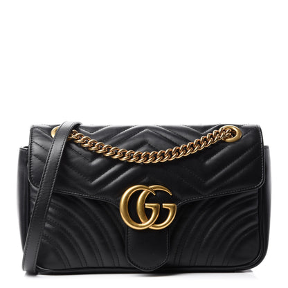 Gucci Calfskin Matelasse Small GG Marmont Shoulder Bag Black 1 of 11