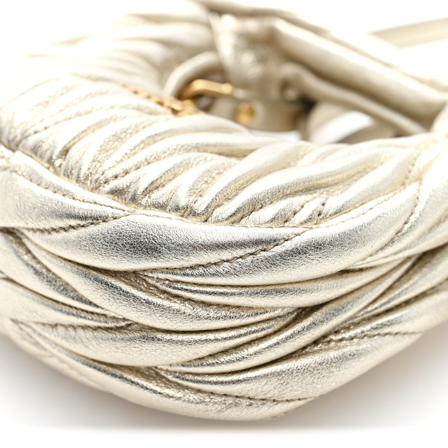 Miu Miu Metallic Nappa Matelasse Micro Wander Hobo Pirite Pirite 8 of 8