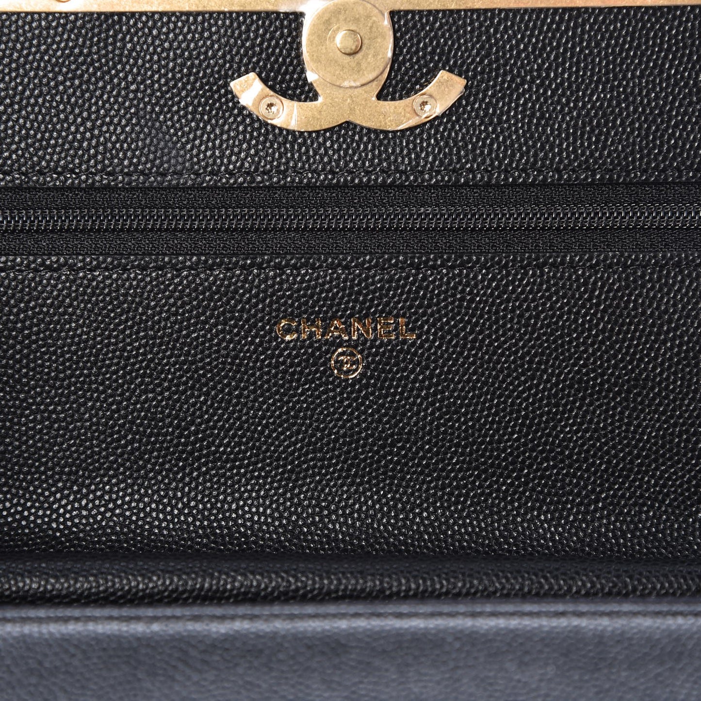 Caviar Suede Stitched Lady Coco Wallet On Chain WOC Black