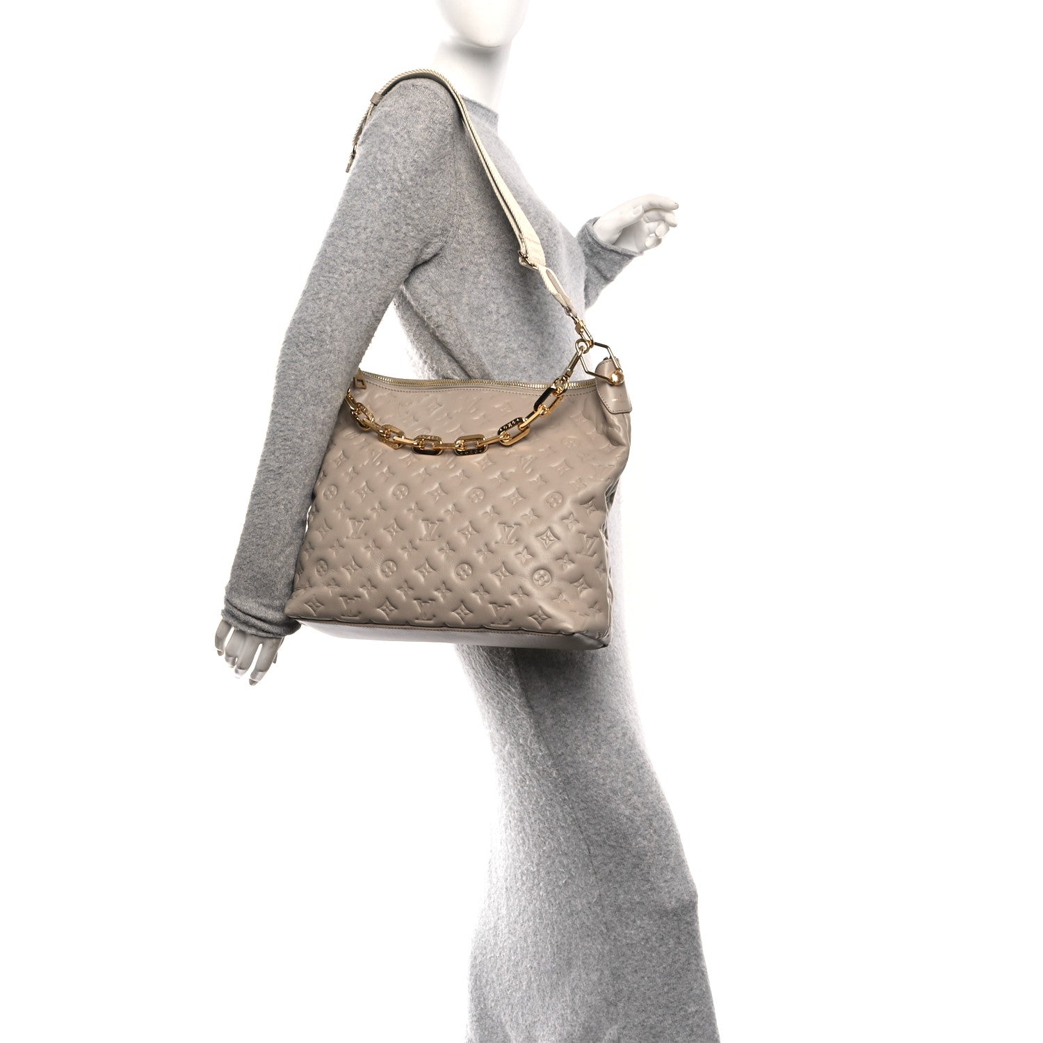 Louis Vuitton Lambskin Embossed Monogram Coussin Hobo MM Galet 2 of 10