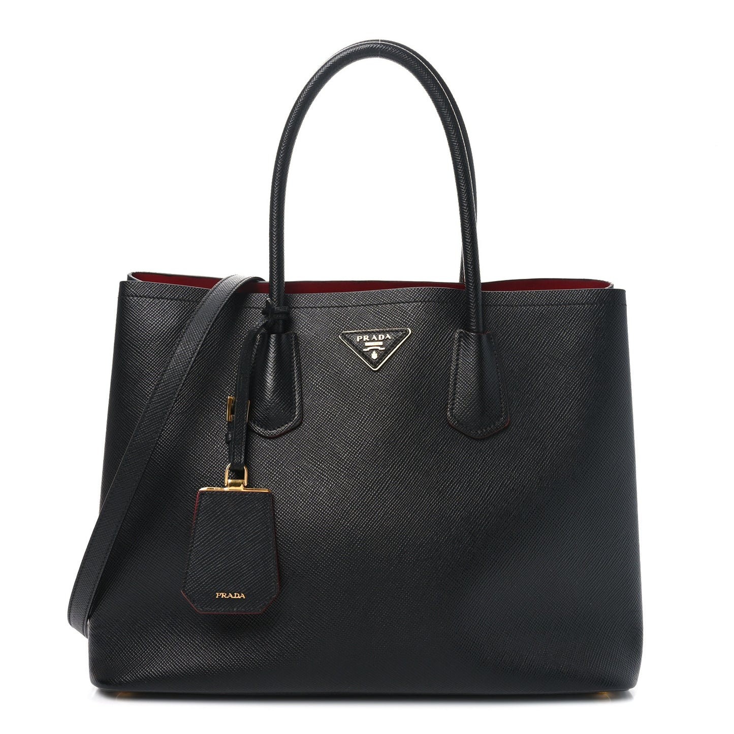 Saffiano Cuir Large Double Bag Black Fuoco