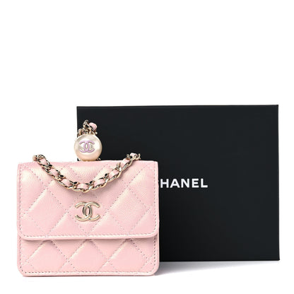 Chanel Iridescent Caviar Quilted Pearl On Top Coin Purse With Chain Light Pink 11 of 11