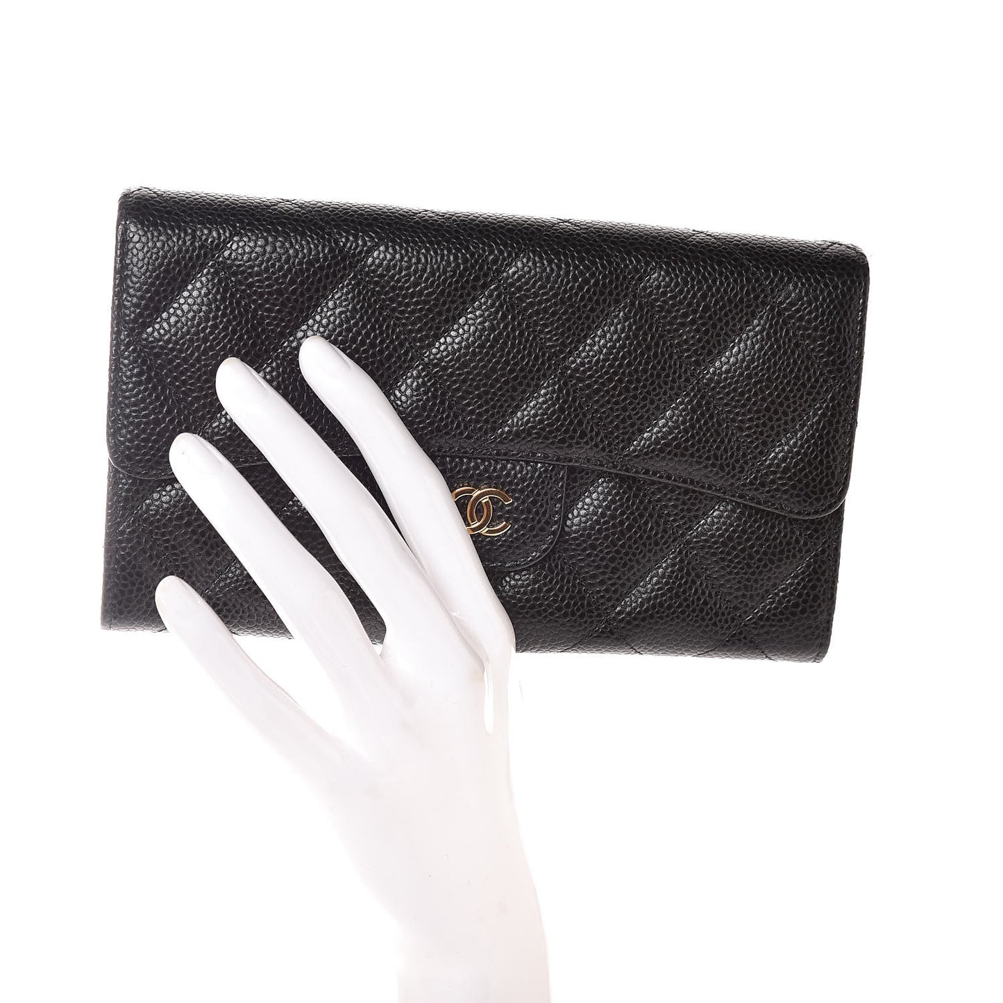 Caviar Quilted Large Flap Wallet Black