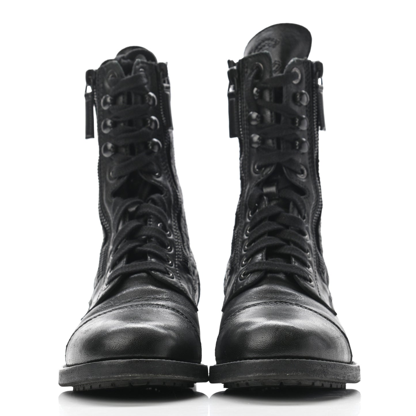 Sheepskin Quilted CC Tall Lace Up Combat Boots 37 Black