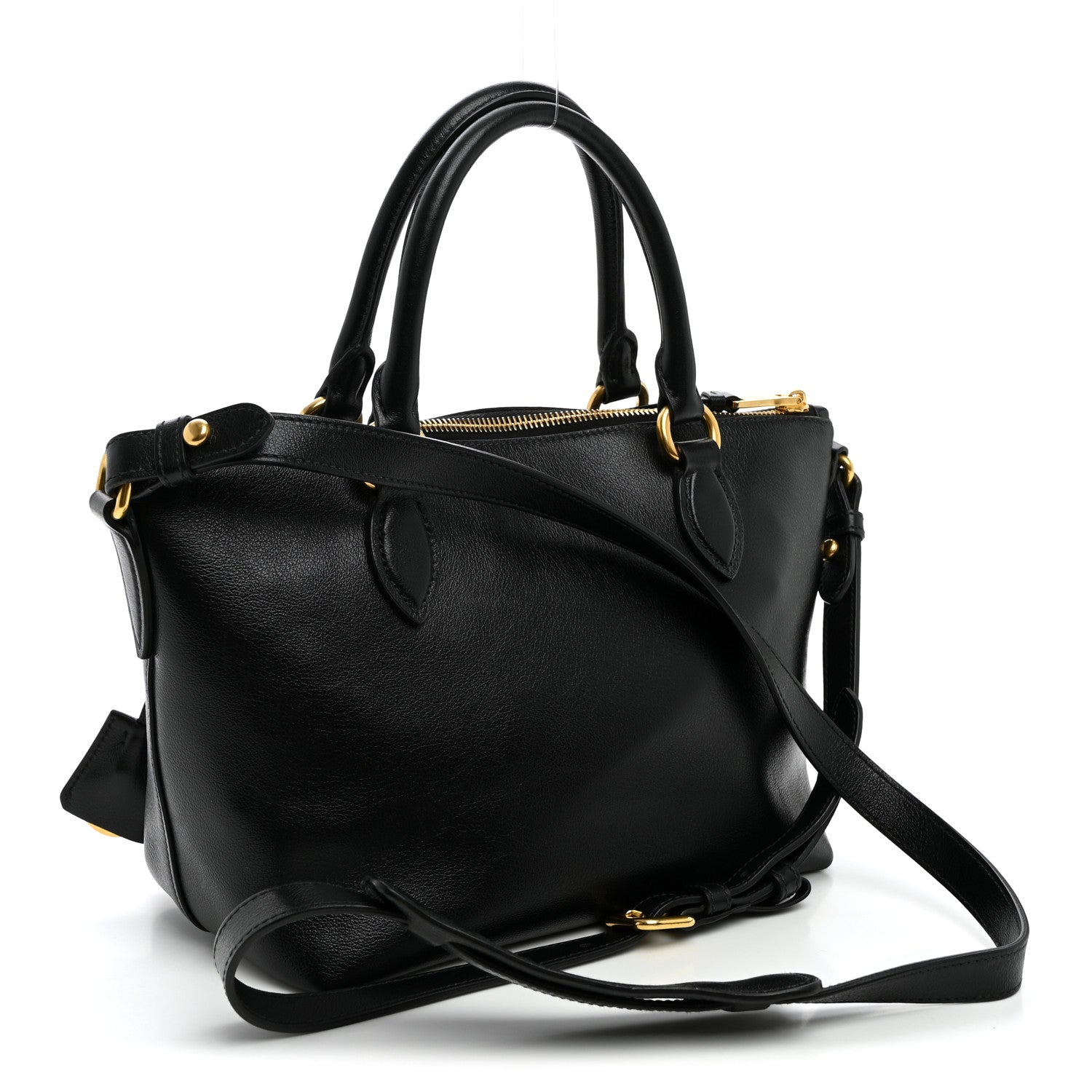 Prada Glace Calfskin Embossed Logo Tote Black 3 of 11