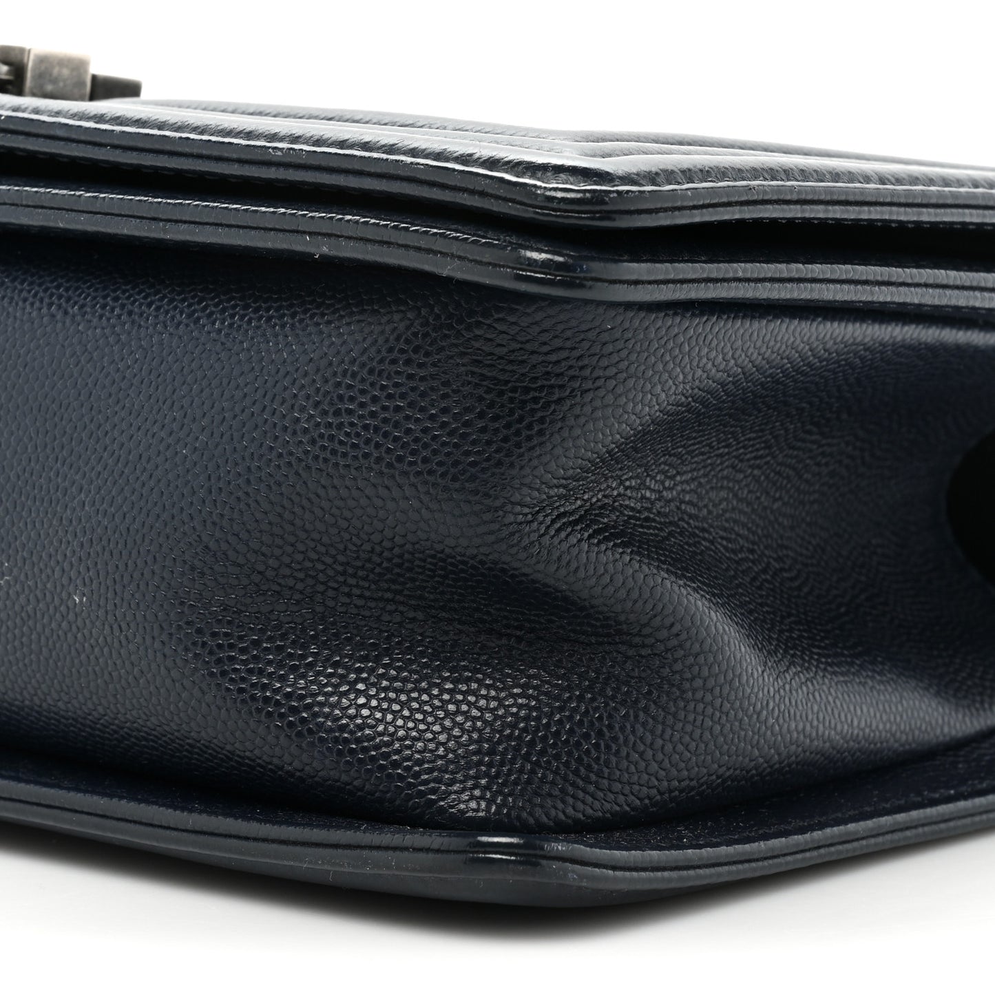 Caviar Chevron Quilted Medium Boy Flap Navy