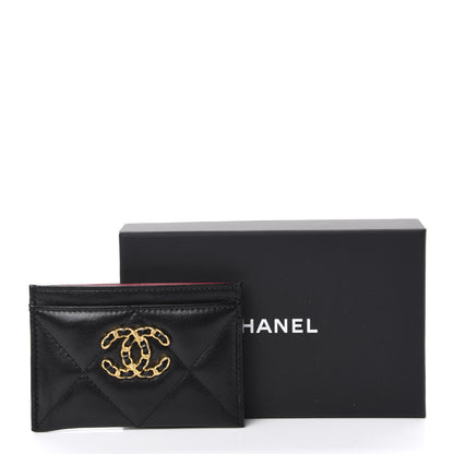 Chanel Shiny Goatskin Quilted Chanel 19 Card Holder Black 8 of 8
