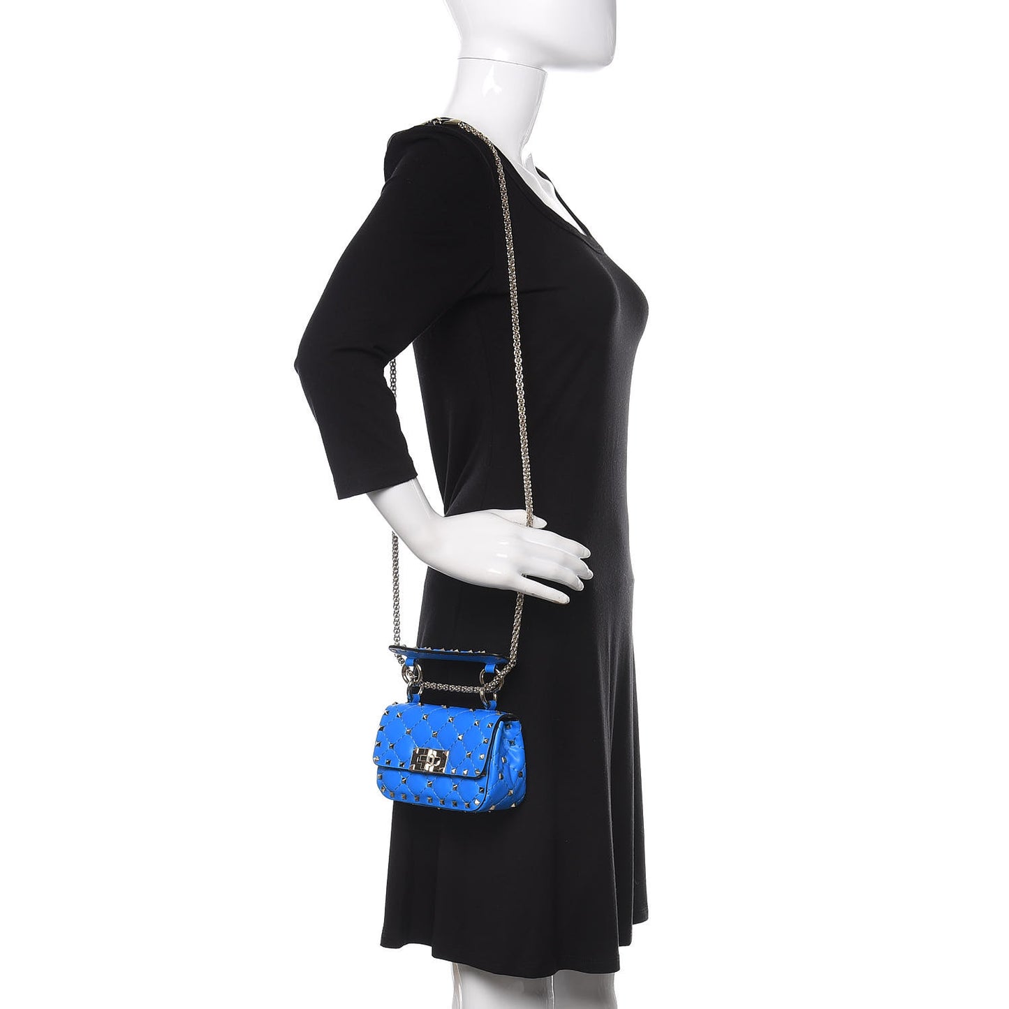 Calfskin Micro Rockstud Spike Shoulder Bag Blue Fluo