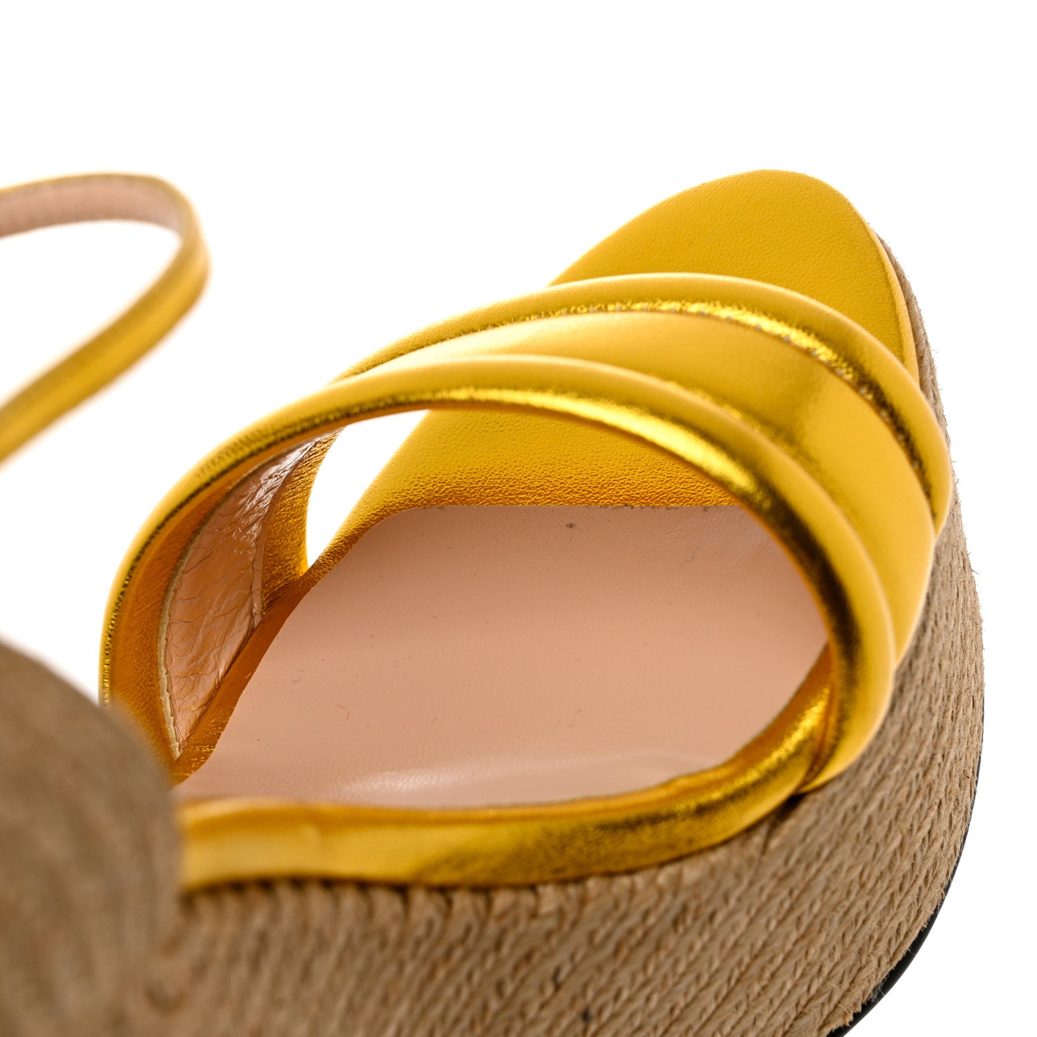 Gucci Metallic Nappa Ophelia Espadrille Platform Wedge Sandals 38 Oro Vecchio 11 of 14
