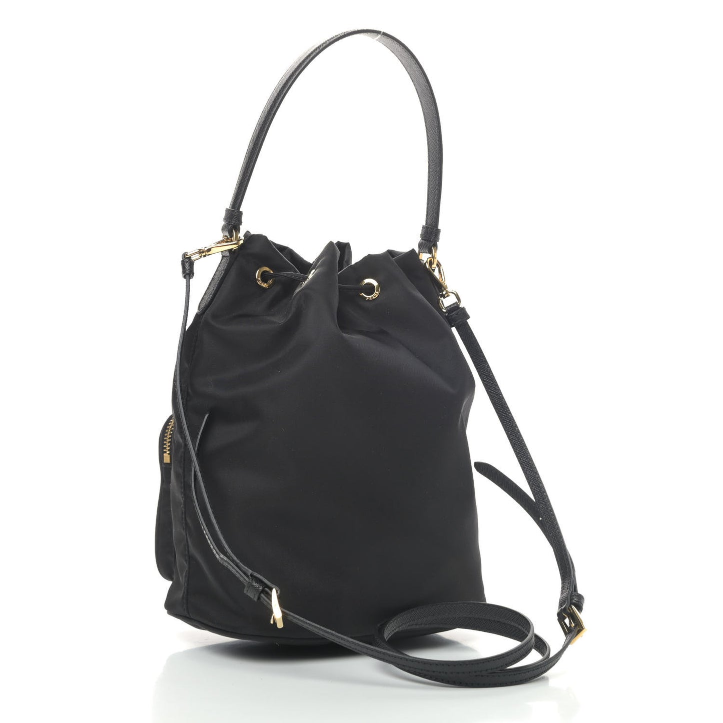 Tessuto Nylon Saffiano Mini Bucket Crossbody Bag Black