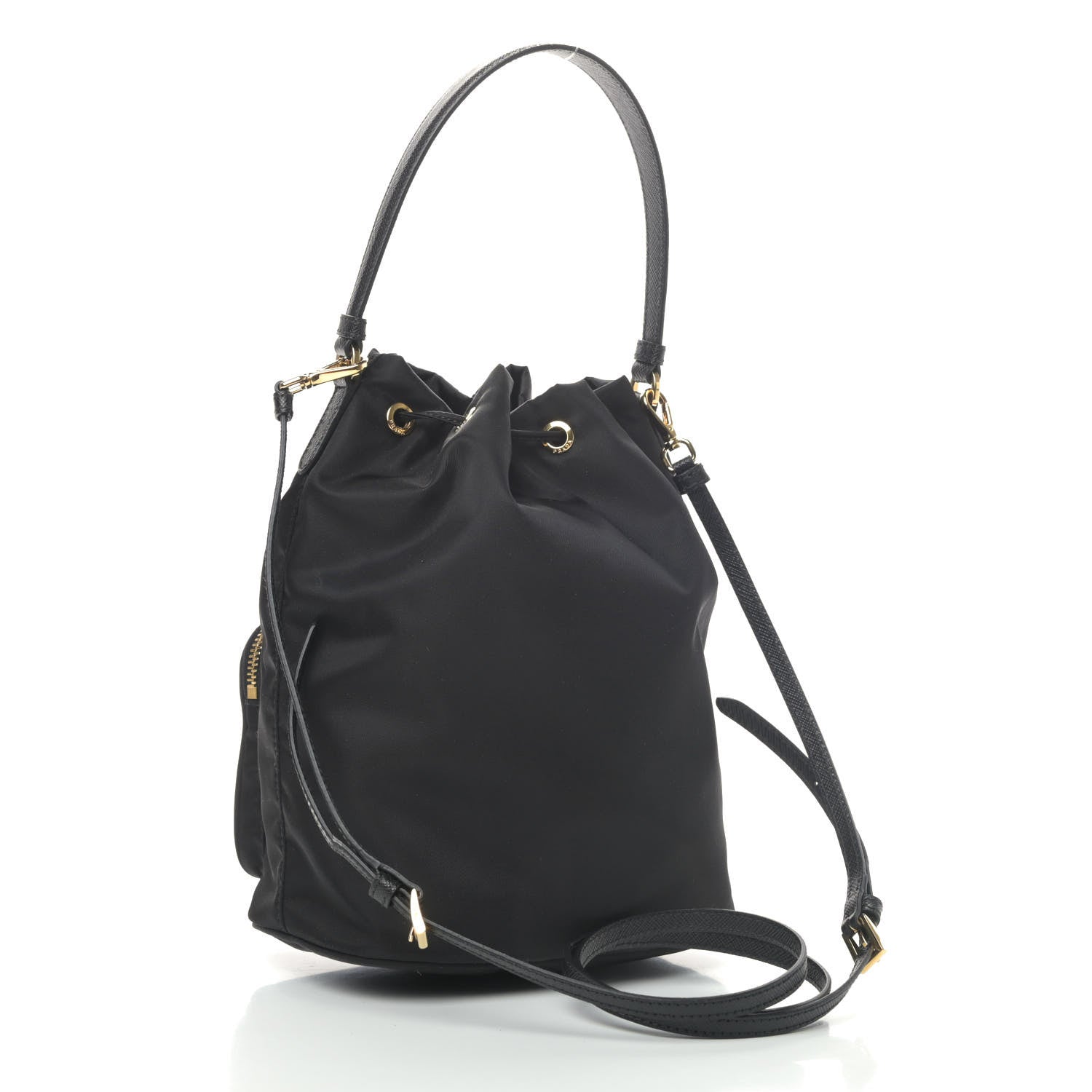Prada Tessuto Nylon Saffiano Mini Bucket Crossbody Bag Black 2 of 4