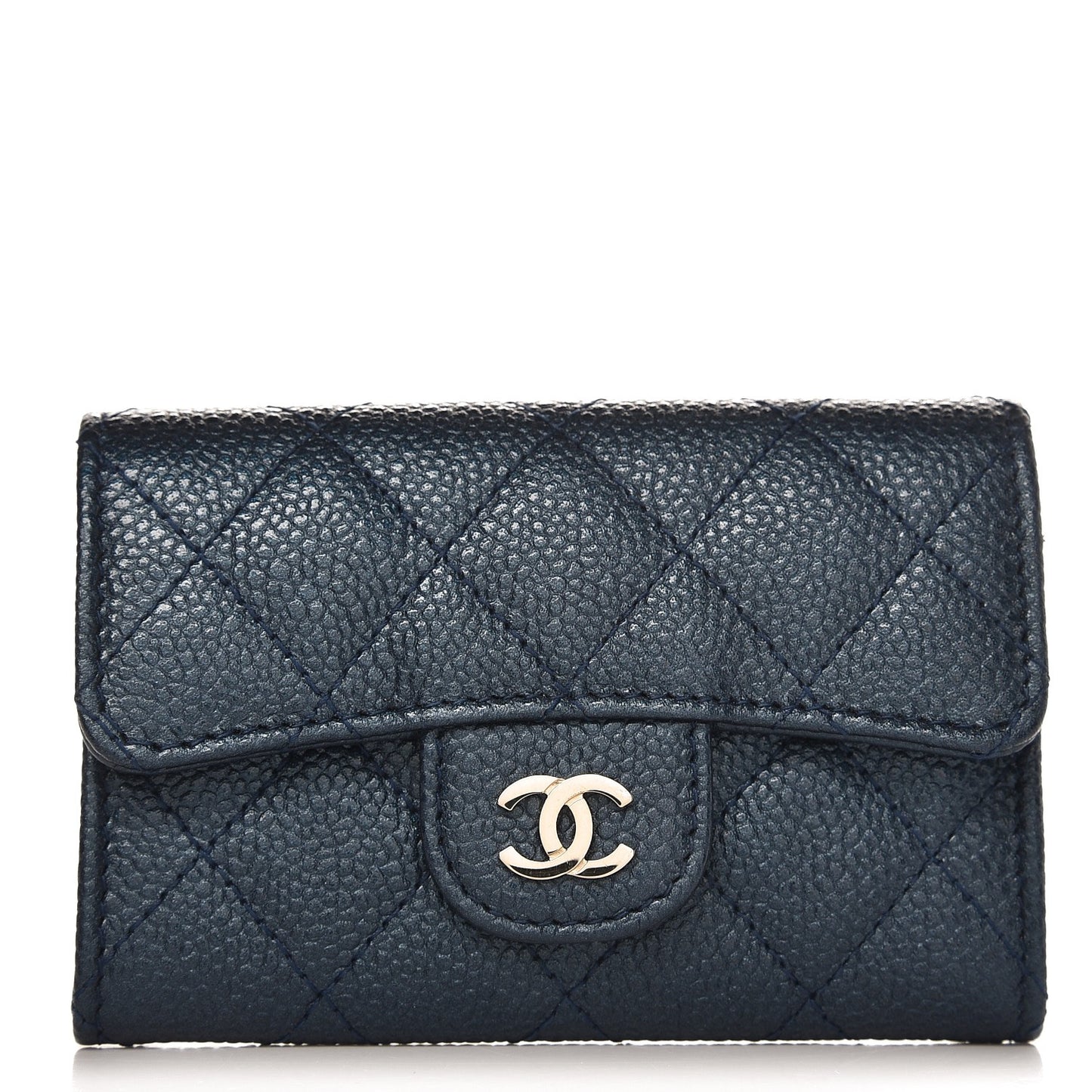 Caviar Quilted Card Holder Wallet Blue