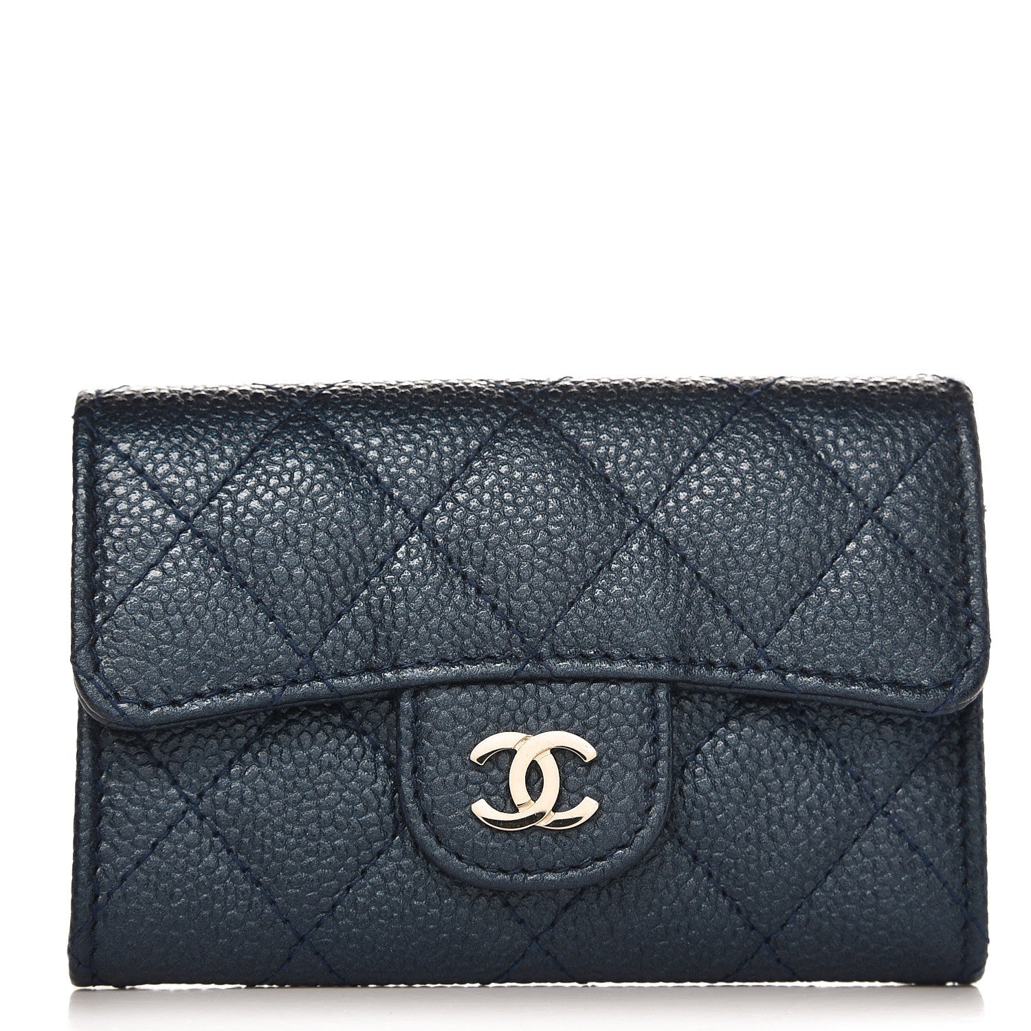 Chanel Caviar Quilted Card Holder Wallet Blue 1 of 9