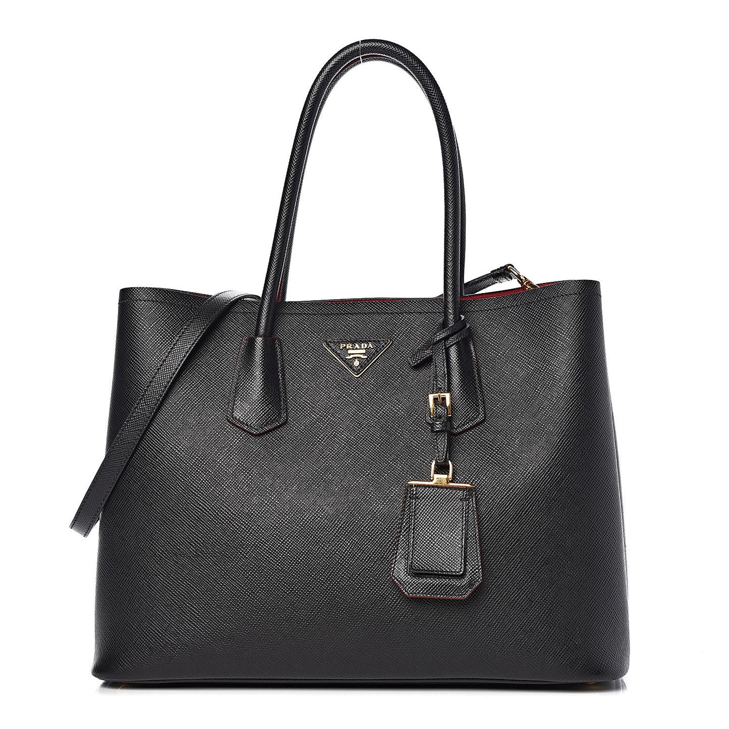 Saffiano Cuir Large Double Bag Black Fuoco