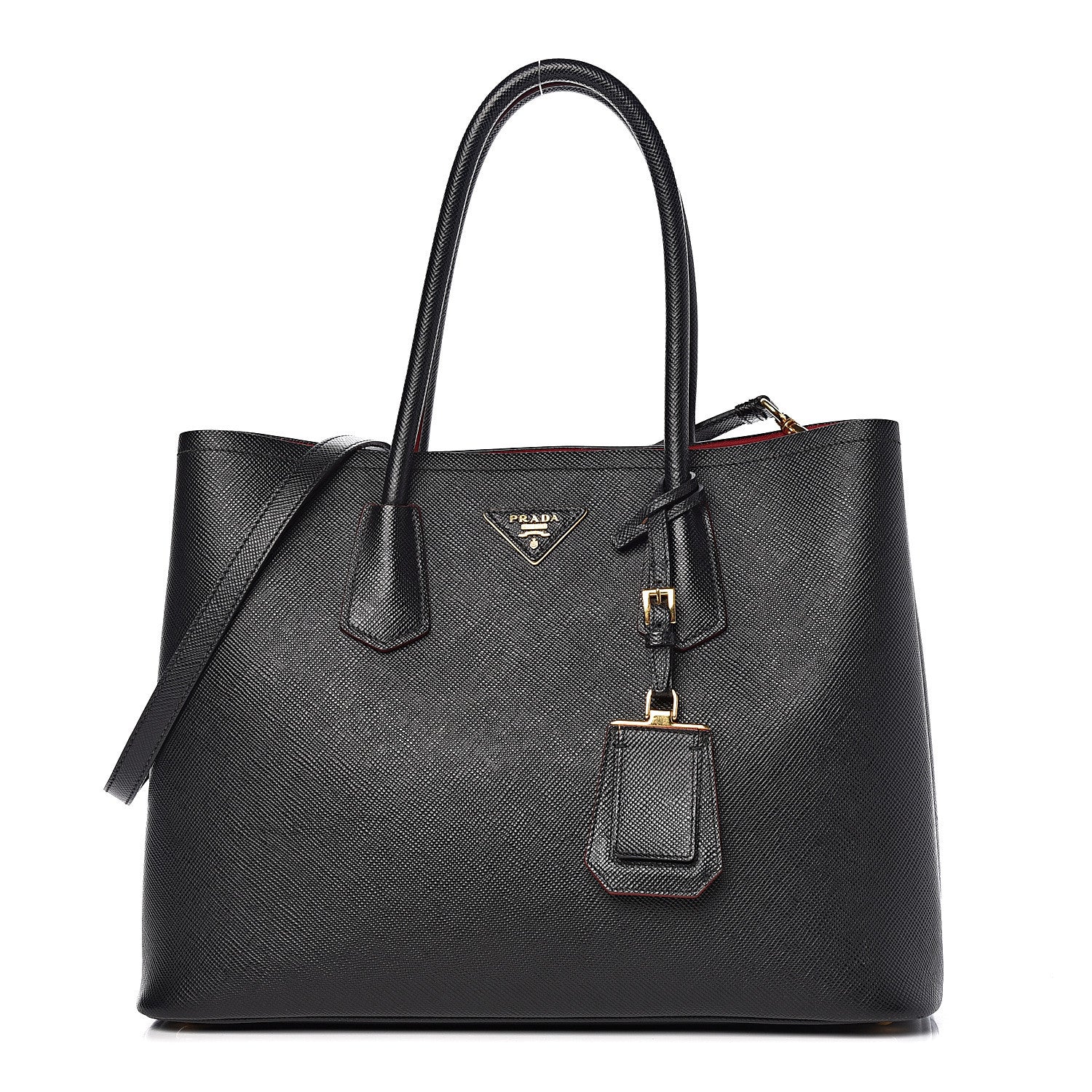 Prada Saffiano Cuir Large Double Bag Black Fuoco 1 of 19