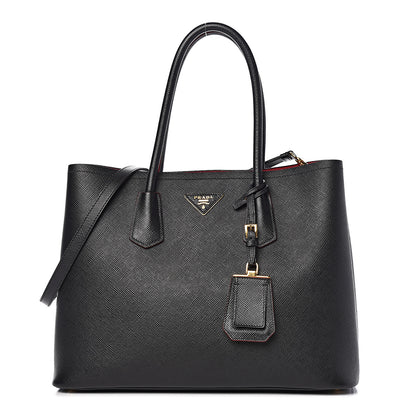 Prada Saffiano Cuir Large Double Bag Black Fuoco 1 of 19