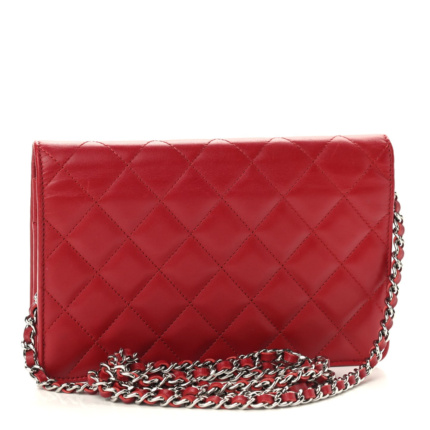 Calfskin Quilted Cambon Wallet On Chain WOC Red