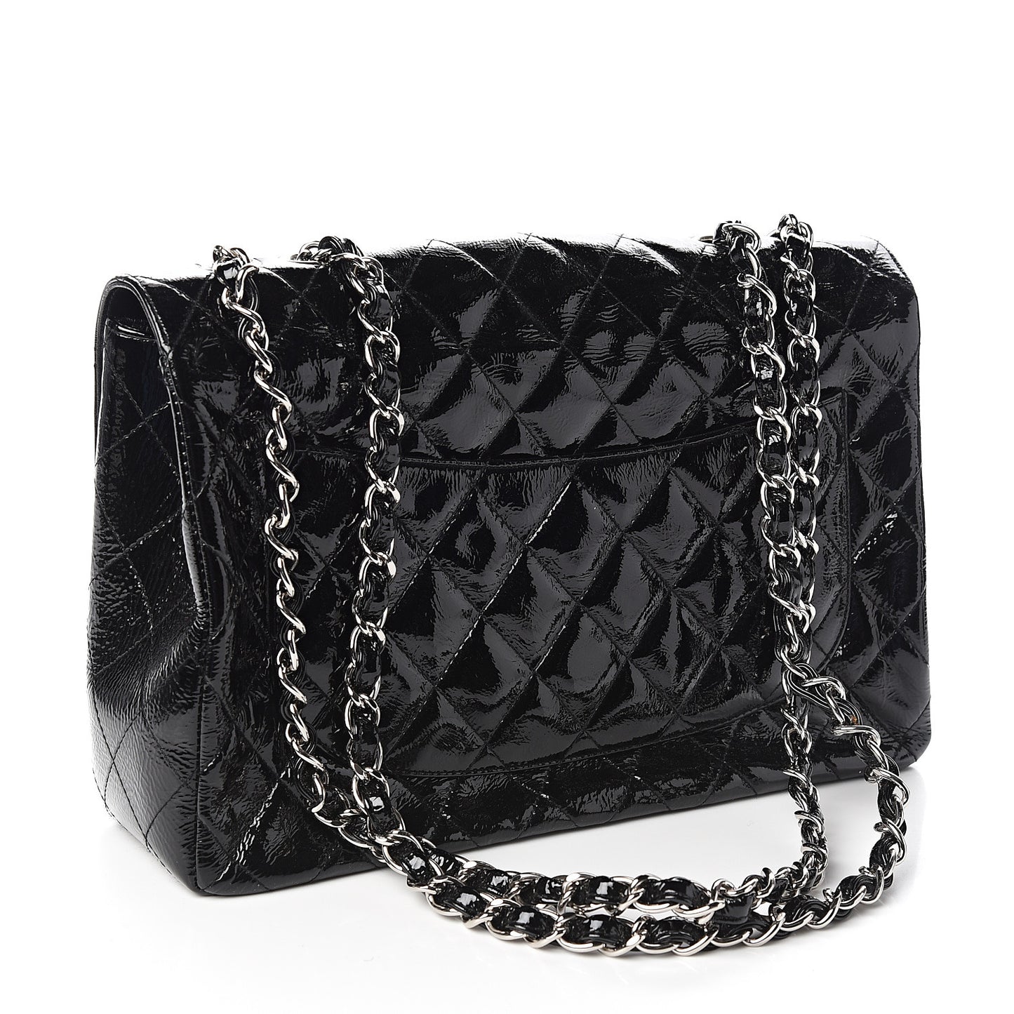 Distressed Patent Quilted Jumbo Single Flap Black