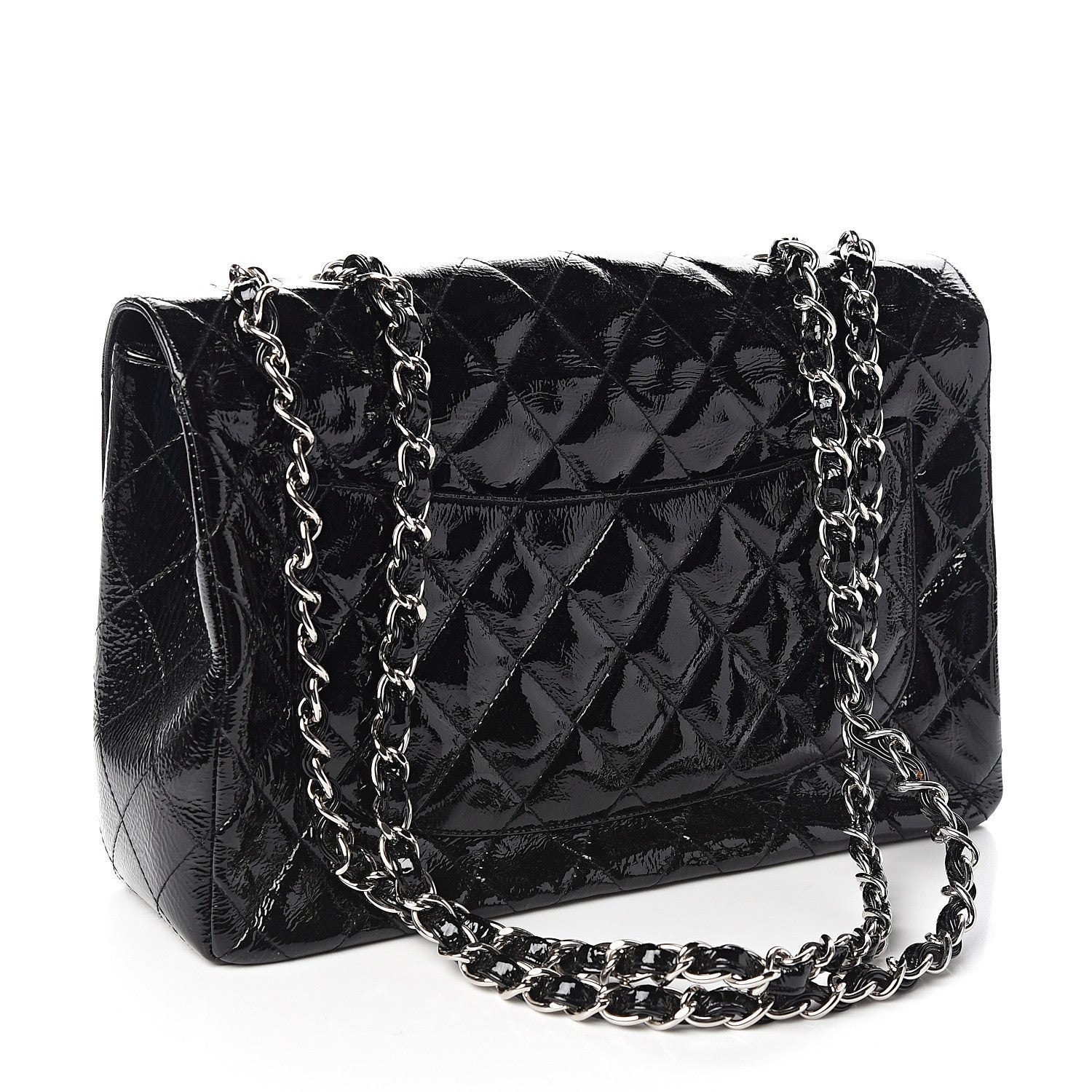 Chanel Distressed Patent Quilted Jumbo Single Flap Black 2 of 10