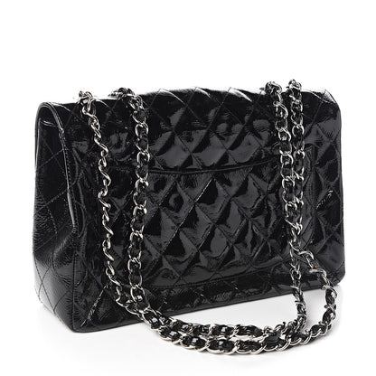 Chanel Distressed Patent Quilted Jumbo Single Flap Black 2 of 10