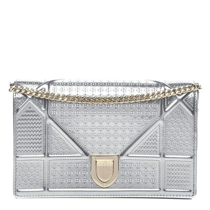 Christian Dior Metallic Patent Micro-Cannage Diorama Wallet on Chain Pouch Silver 1 of 9