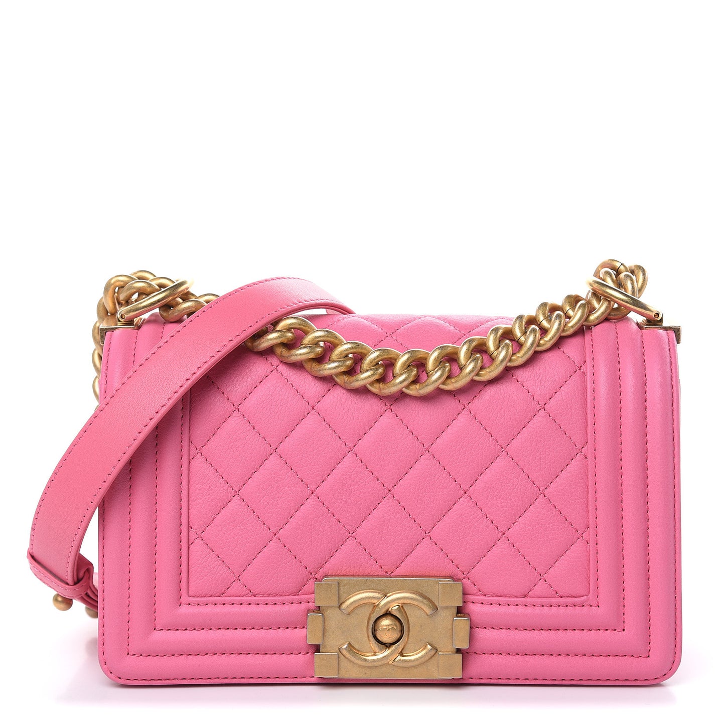 Calfskin Quilted Small Boy Flap Pink