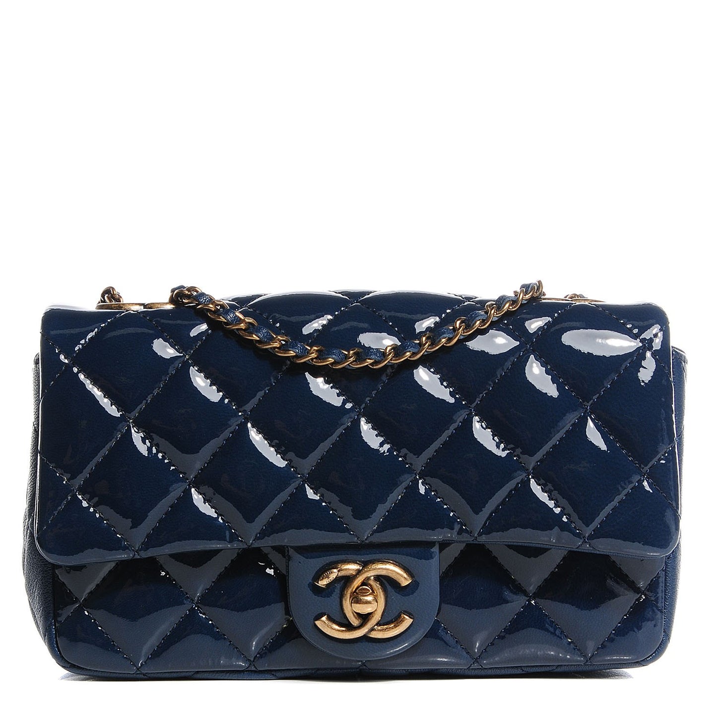 Patent Goatskin Quilted CC Eyelet Small Flap Blue