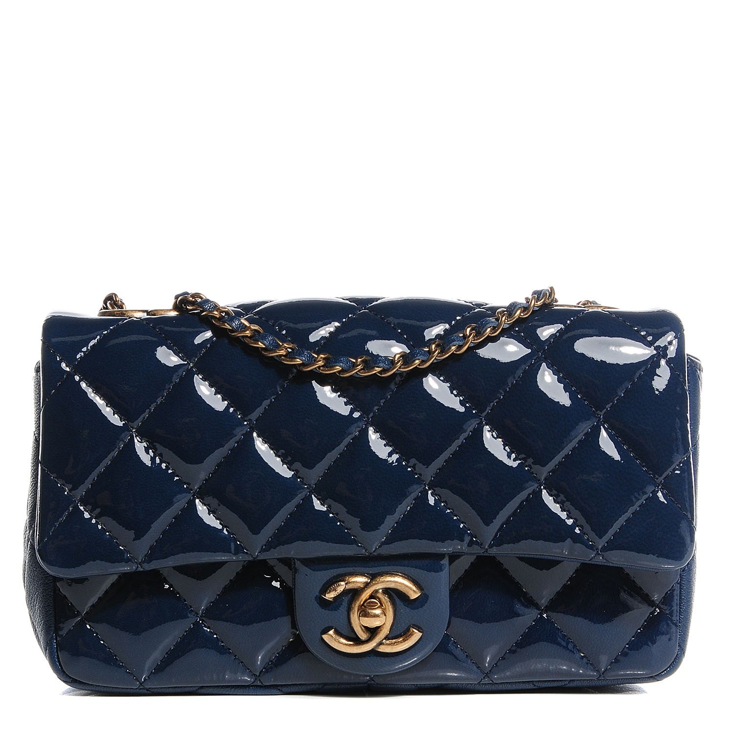 Chanel Patent Goatskin Quilted CC Eyelet Small Flap Blue 1 of 9