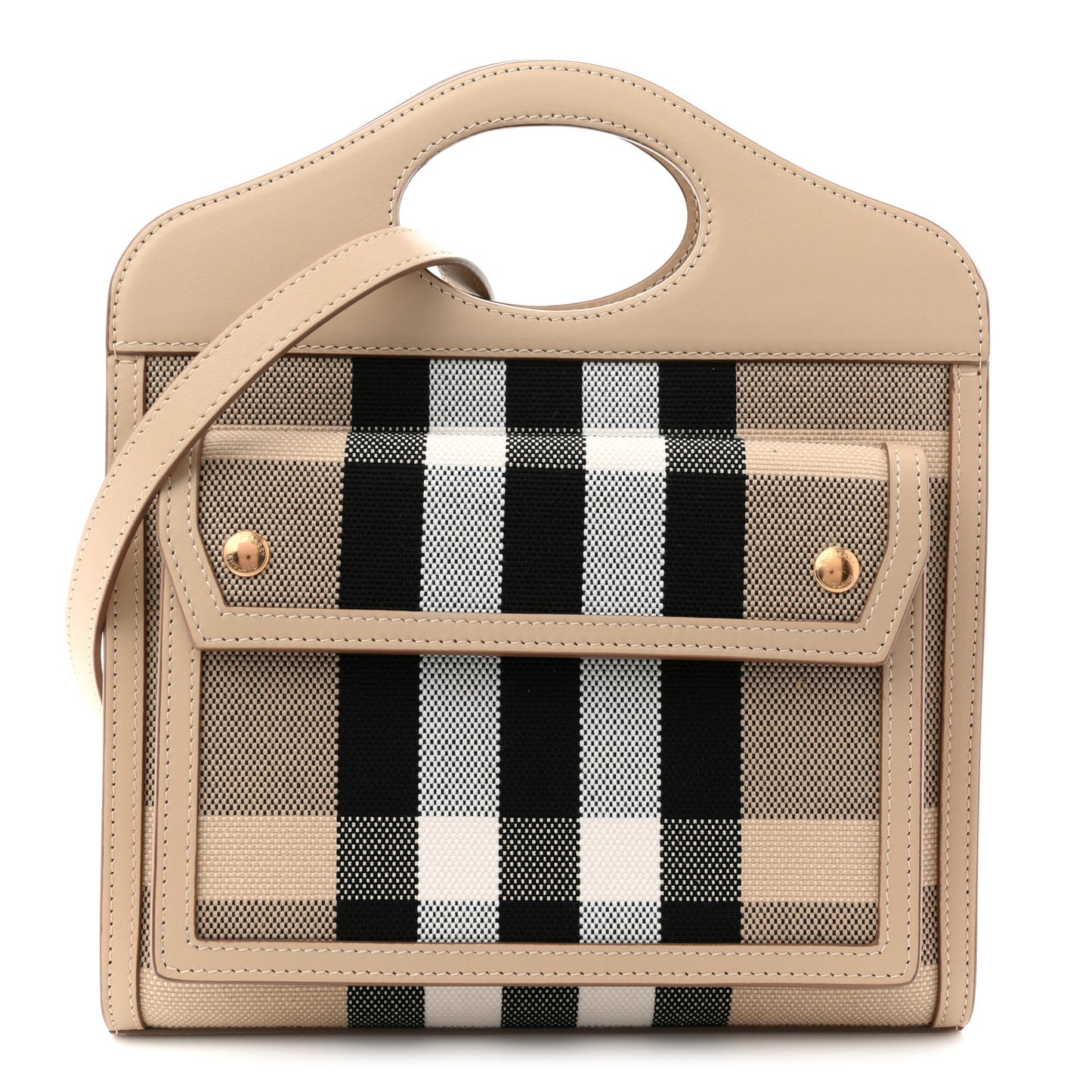 Smooth Calfskin Archive Canvas Check Mini Pocket Bag Dusty Sand
