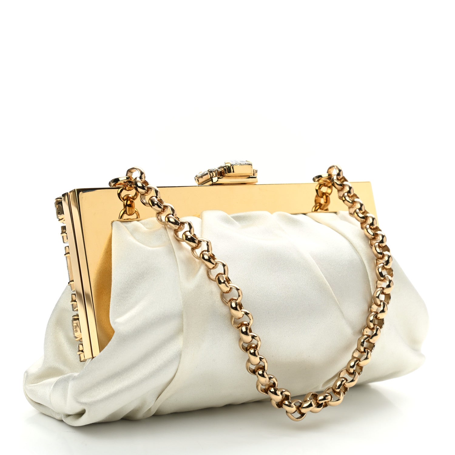 Dolce & Gabbana Satin Crystal Embellished Chain Clutch Ivory 3 of 6
