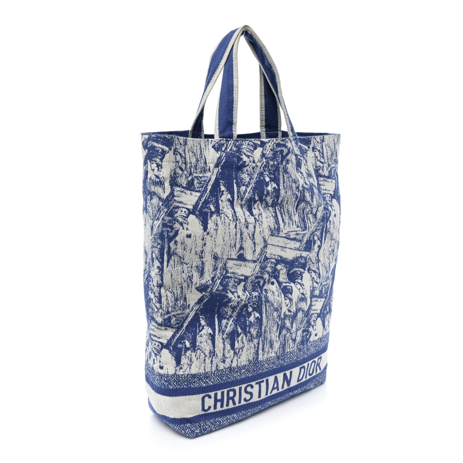 Christian Dior Canvas Print Cruise Tote Ivory Blue 3 of 10
