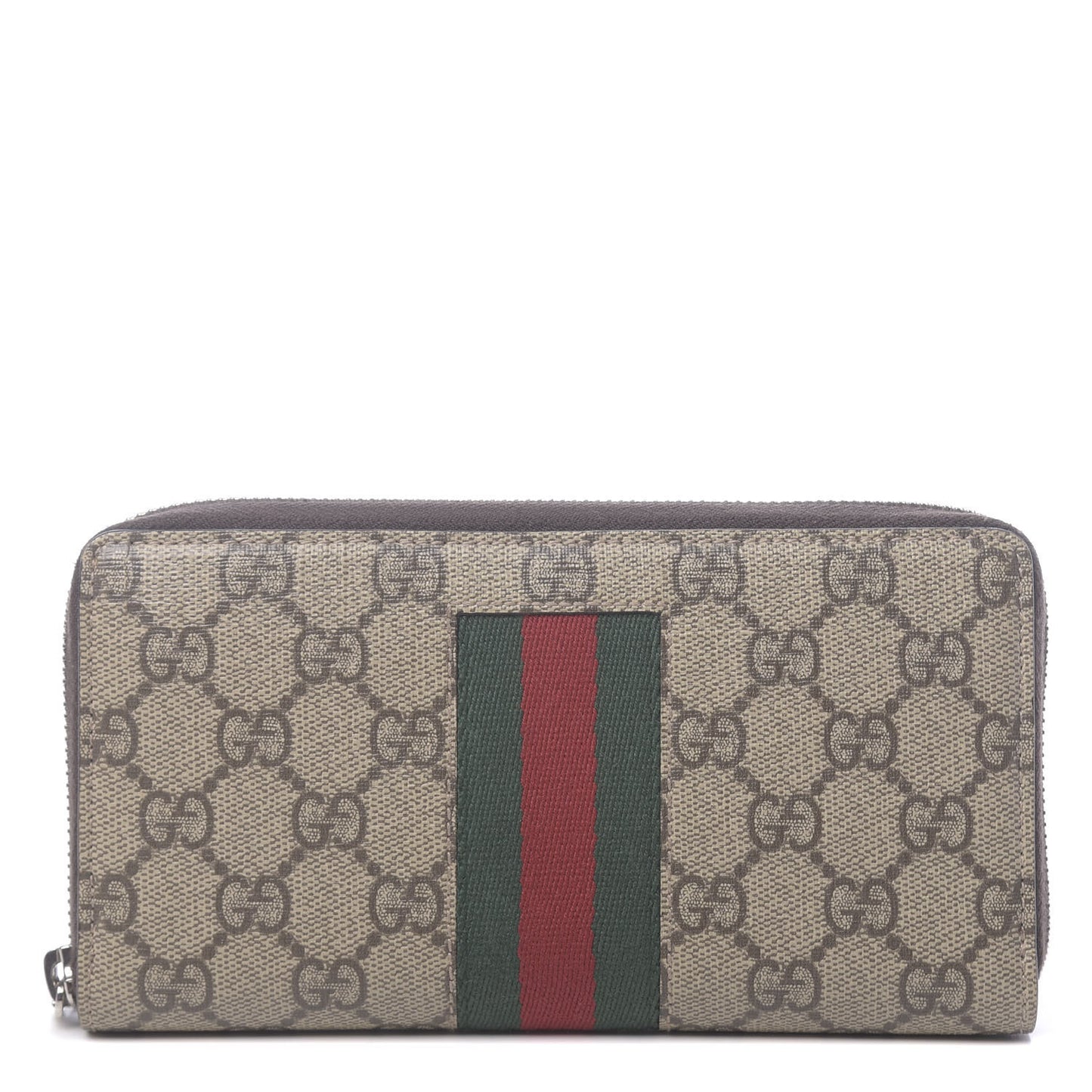 GG Supreme Monogram Web Zip Around Wallet Beige Cocoa