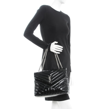 Saint Laurent Patent Y Quilted Monogram Medium Loulou Chain Satchel Black 2 of 9