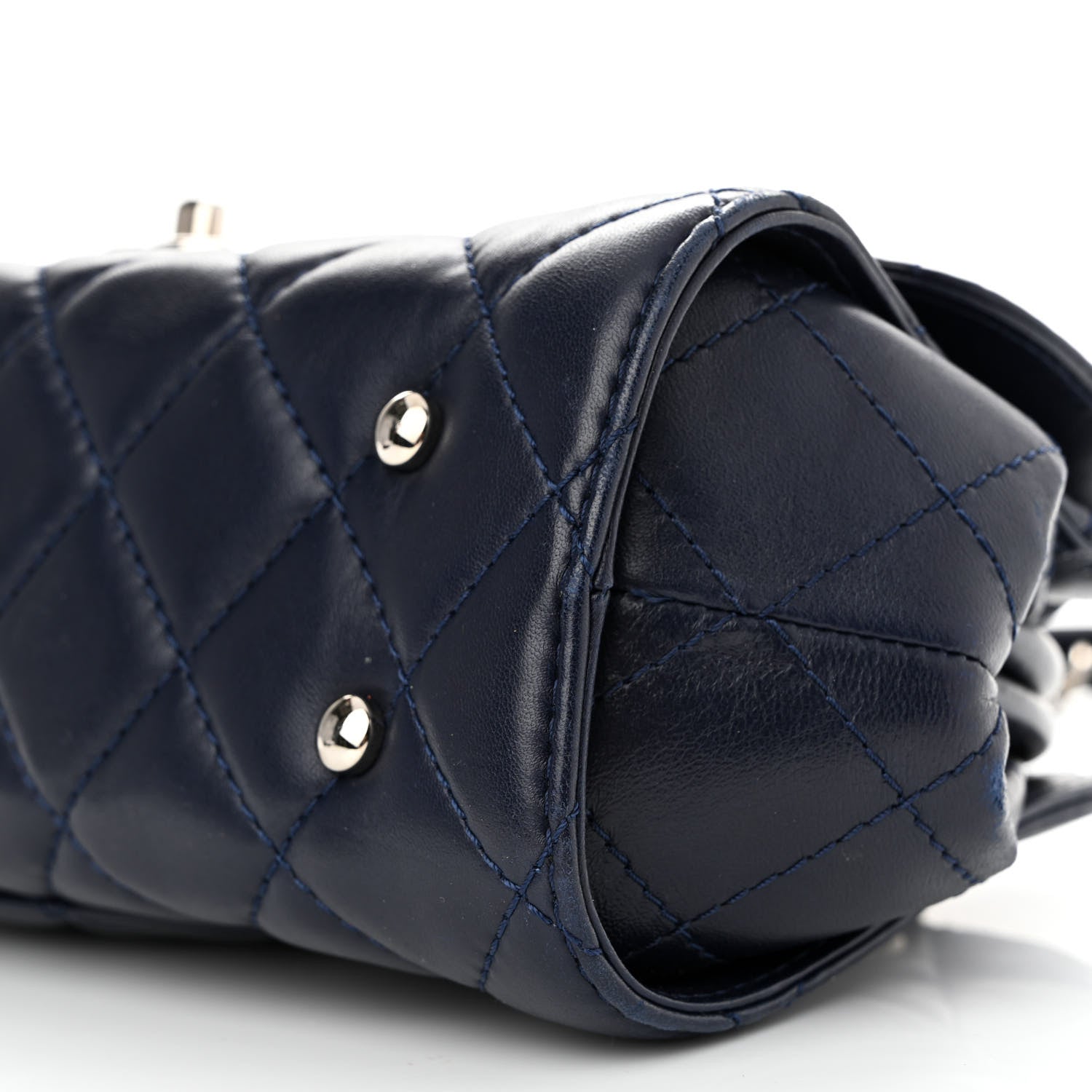 Chanel Calfskin Quilted Kisslock Frame Chain Bag Navy 10 of 12