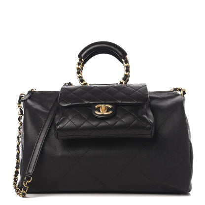 Chanel Grained Calfskin Lambskin Quilted Large Bowling Bag Black 1 of 11