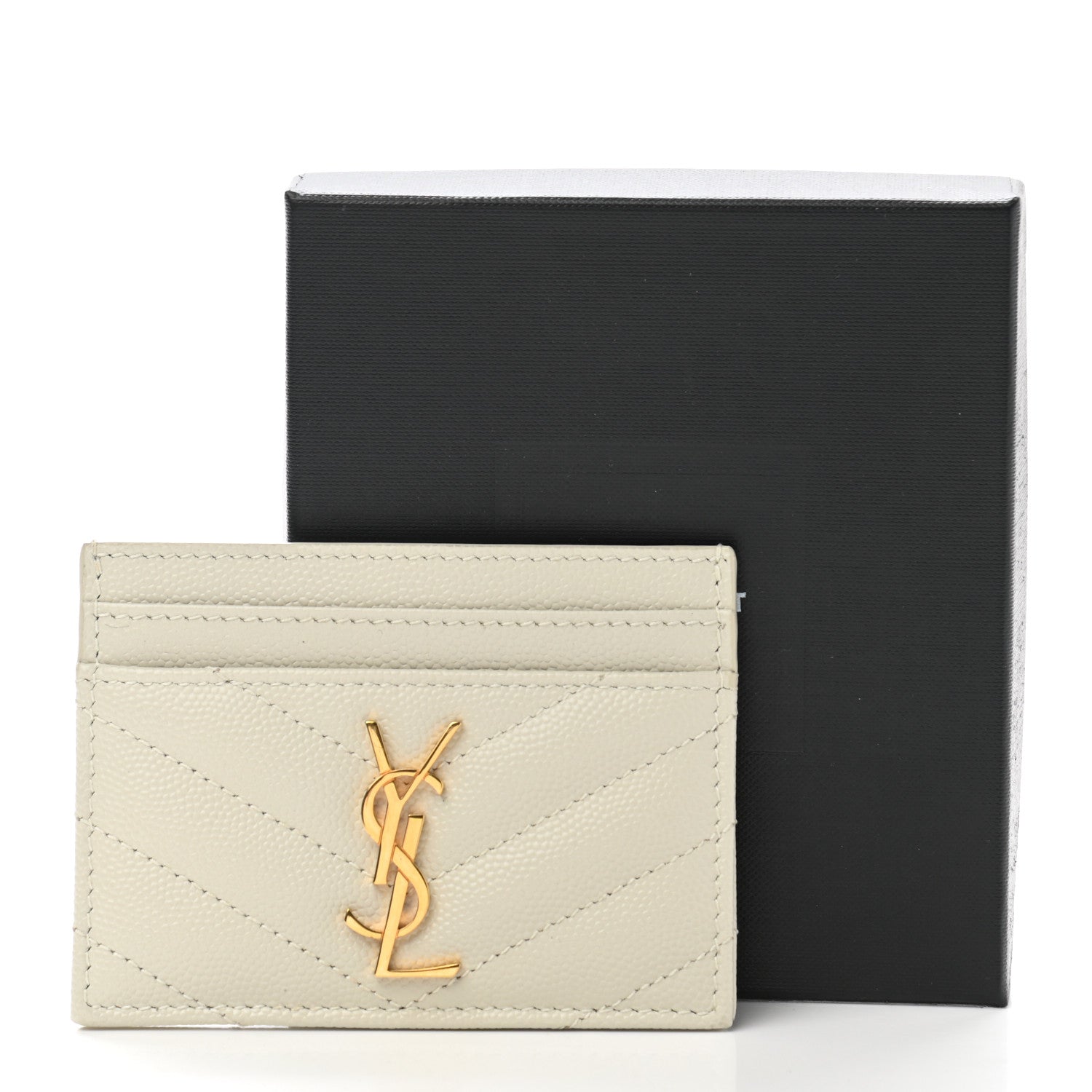 Saint Laurent Grain De Poudre Matelasse Chevron Cassandre Credit Card Case Crema Soft 8 of 8