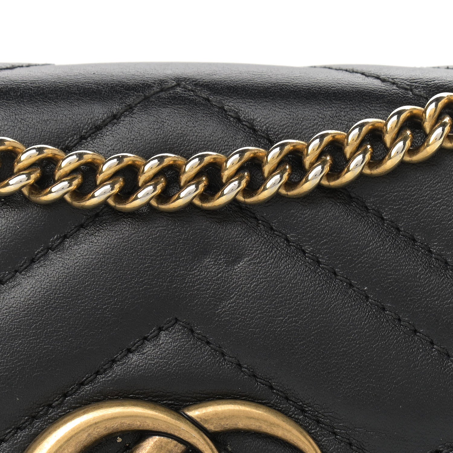 Gucci Calfskin Matelasse Mini GG Marmont Chain Wallet Black 15 of 17