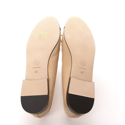 Chanel Lambskin Cap Toe CC Ballerina Flats 40 Beige Black 6 of 10