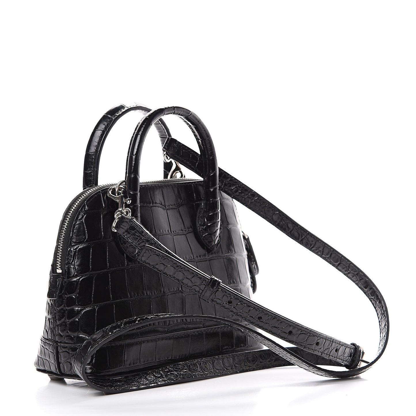 Calfskin Logo Crocodile Embossed XXS Ville Top Handle Bag Black White