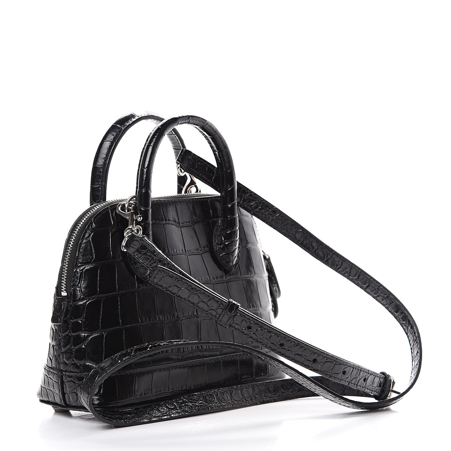 Balenciaga Calfskin Logo Crocodile Embossed XXS Ville Top Handle Bag Black White 2 of 11